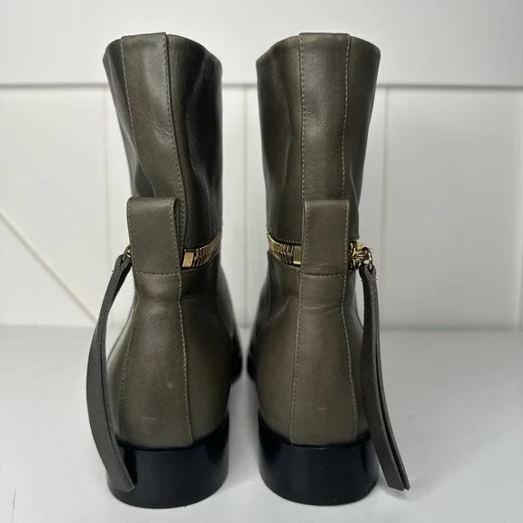Pierre Hardy Leather Ankle Boots Olive Green Size‎ EU 38.5/ US 8.5 Gold Zippers - Picture 9 of 14